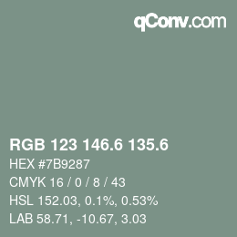 カラーコード: RGB 123 146.6 135.6 | qconv.com