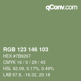 Color code: RGB 123 146 103 | qconv.com