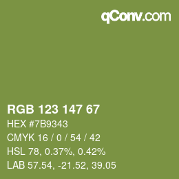 Color code: RGB 123 147 67 | qconv.com