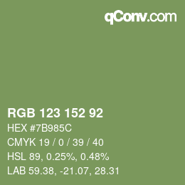 颜色代码: RGB 123 152 92 | qconv.com