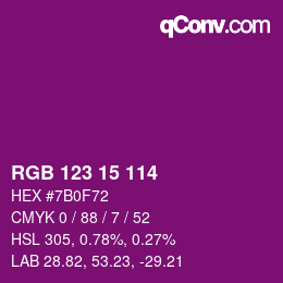 Color code: RGB 123 15 114 | qconv.com