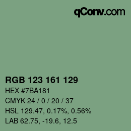 Color code: RGB 123 161 129 | qconv.com