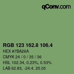 カラーコード: RGB 123 162.8 106.4 | qconv.com