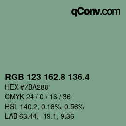 カラーコード: RGB 123 162.8 136.4 | qconv.com