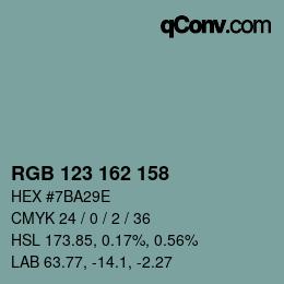 Color code: RGB 123 162 158 | qconv.com