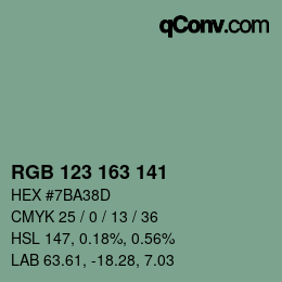 Color code: RGB 123 163 141 | qconv.com