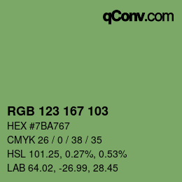Color code: RGB 123 167 103 | qconv.com
