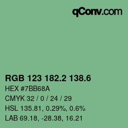 カラーコード: RGB 123 182.2 138.6 | qconv.com
