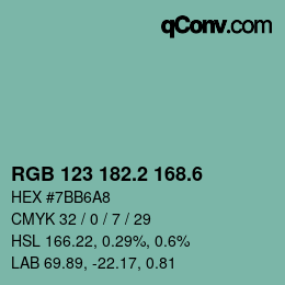 カラーコード: RGB 123 182.2 168.6 | qconv.com