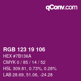 颜色代码: RGB 123 19 106 | qconv.com