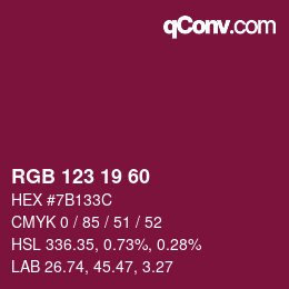 颜色代码: RGB 123 19 60 | qconv.com