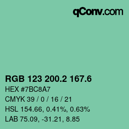 カラーコード: RGB 123 200.2 167.6 | qconv.com