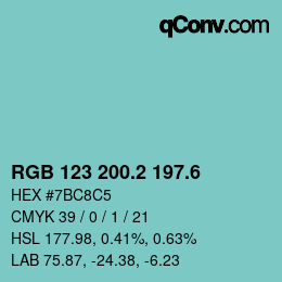 カラーコード: RGB 123 200.2 197.6 | qconv.com