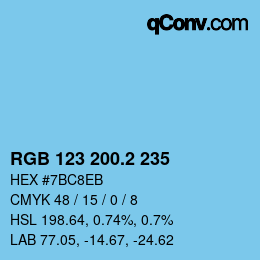 カラーコード: RGB 123 200.2 235 | qconv.com