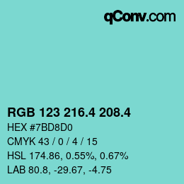 カラーコード: RGB 123 216.4 208.4 | qconv.com