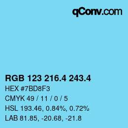 カラーコード: RGB 123 216.4 243.4 | qconv.com