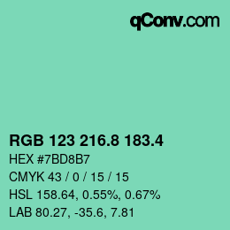カラーコード: RGB 123 216.8 183.4 | qconv.com