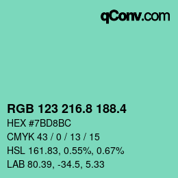 カラーコード: RGB 123 216.8 188.4 | qconv.com