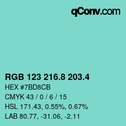 カラーコード: RGB 123 216.8 203.4 | qconv.com