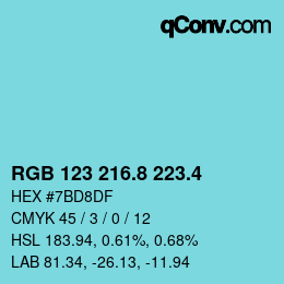 カラーコード: RGB 123 216.8 223.4 | qconv.com