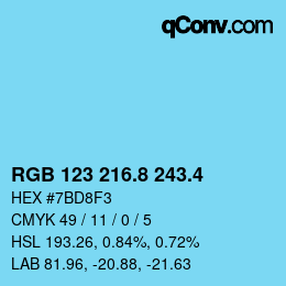 カラーコード: RGB 123 216.8 243.4 | qconv.com