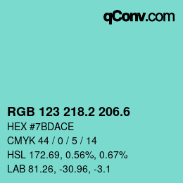 カラーコード: RGB 123 218.2 206.6 | qconv.com