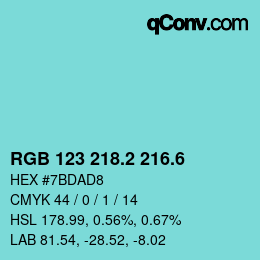 カラーコード: RGB 123 218.2 216.6 | qconv.com
