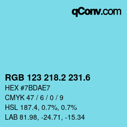 カラーコード: RGB 123 218.2 231.6 | qconv.com