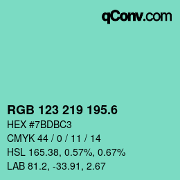 カラーコード: RGB 123 219 195.6 | qconv.com
