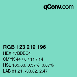 颜色代码: RGB 123 219 196 | qconv.com