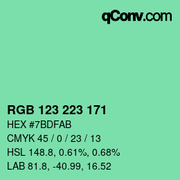 カラーコード: RGB 123 223 171 | qconv.com