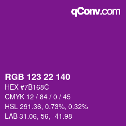 カラーコード: RGB 123 22 140 | qconv.com