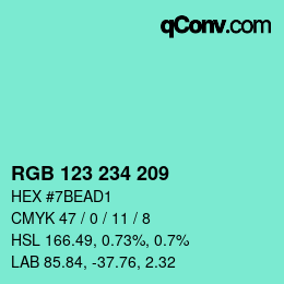 颜色代码: RGB 123 234 209 | qconv.com