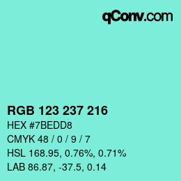 カラーコード: RGB 123 237 216 | qconv.com