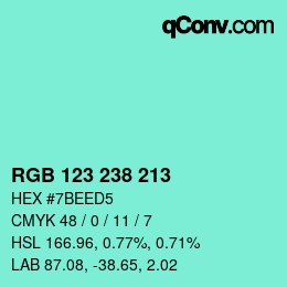 Color code: RGB 123 238 213 | qconv.com