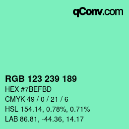 カラーコード: RGB 123 239 189 | qconv.com