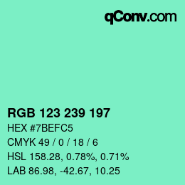 Color code: RGB 123 239 197 | qconv.com
