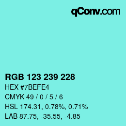 Color code: RGB 123 239 228 | qconv.com