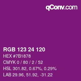 カラーコード: RGB 123 24 120 | qconv.com
