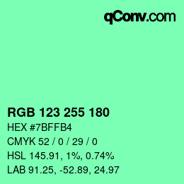 Color code: RGB 123 255 180 | qconv.com