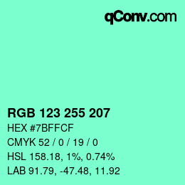 Farbcode: RGB 123 255 207 | qconv.com
