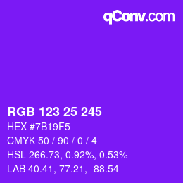 カラーコード: RGB 123 25 245 | qconv.com
