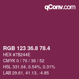 カラーコード: RGB 123 36.8 78.4 | qconv.com