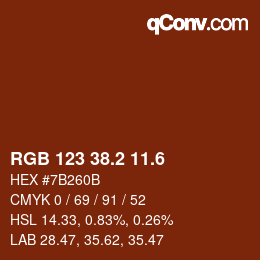 カラーコード: RGB 123 38.2 11.6 | qconv.com