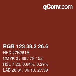 カラーコード: RGB 123 38.2 26.6 | qconv.com