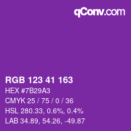 颜色代码: RGB 123 41 163 | qconv.com