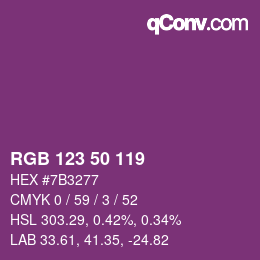 Color code: RGB 123 50 119 | qconv.com