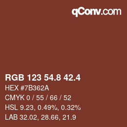 カラーコード: RGB 123 54.8 42.4 | qconv.com