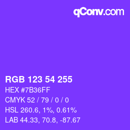Color code: RGB 123 54 255 | qconv.com