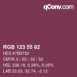 Color code: RGB 123 55 82 | qconv.com